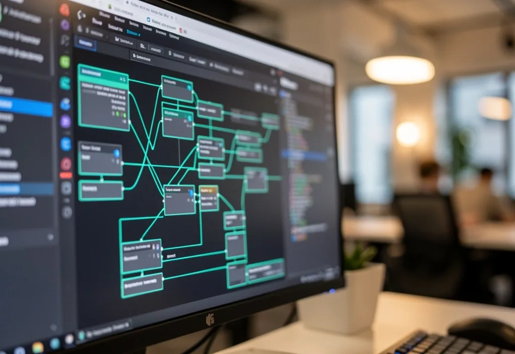 Interfaz de programación visual no-code con nodos conectados