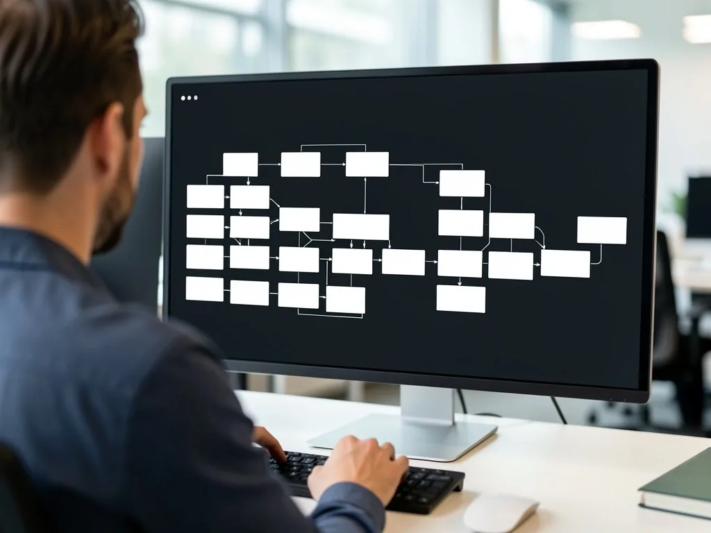 Interfaz de desarrollo visual no-code con nodos lógicos