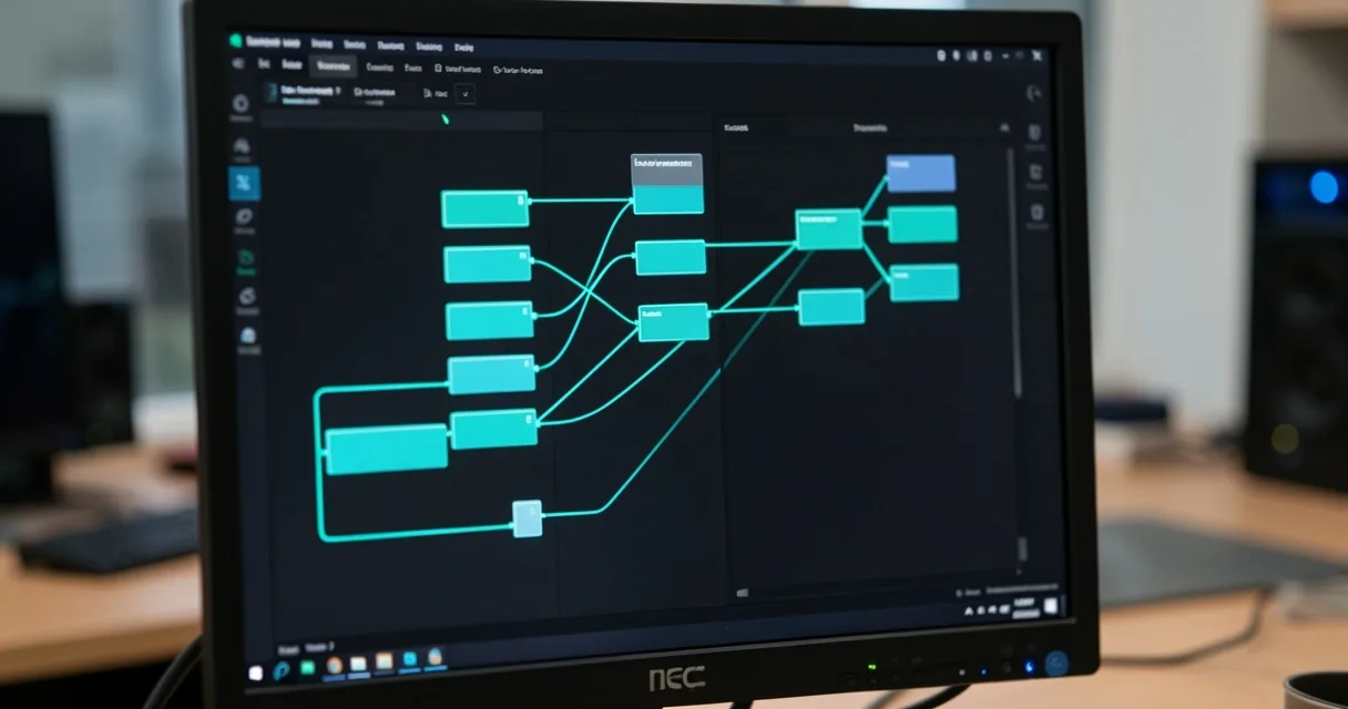 Interfaz de programación visual no-code con bloques de lógica conectados